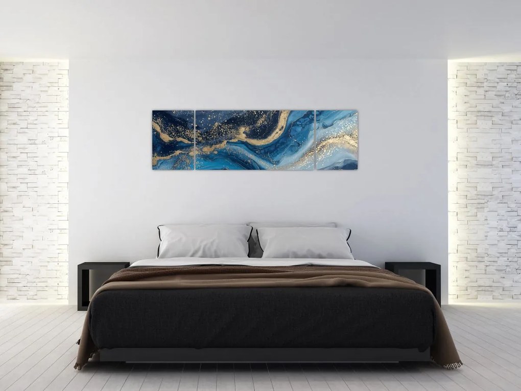 Obraz - Abstrakcyjny niebiesko-złoty marmur (170x50 cm)