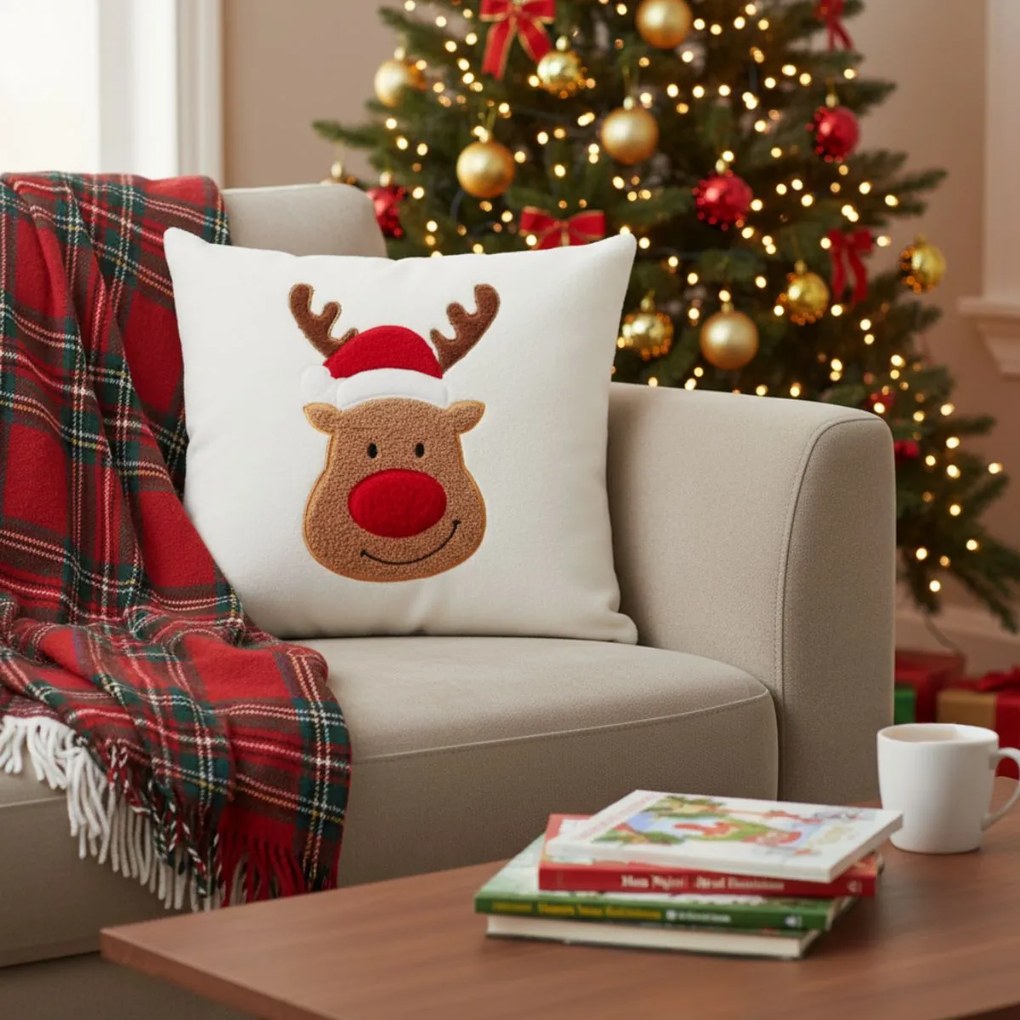 Poduszka dekoracyjna, świąteczny wzór, biała 44 x 44 cm