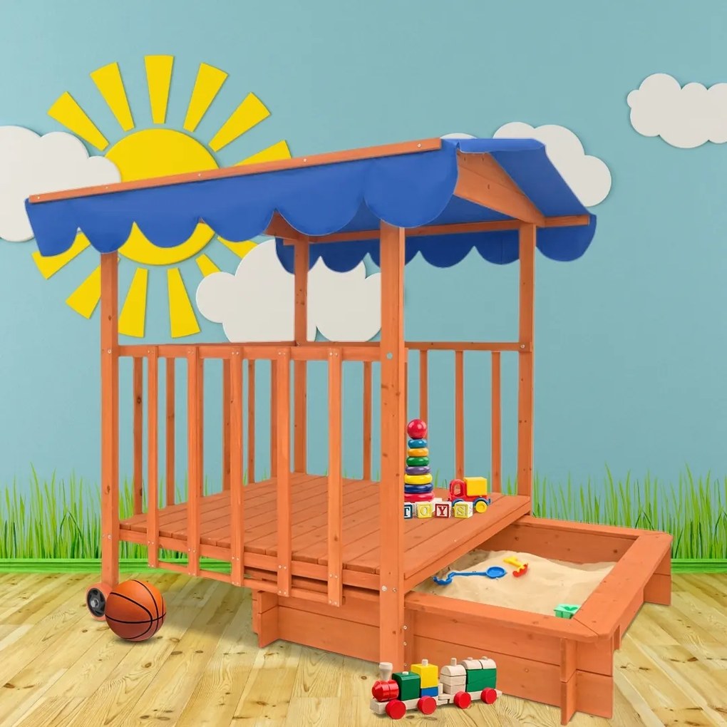 Piaskownica z werandą HAPPY, 130x130x143cm, brązowa/niebieska Jurhan