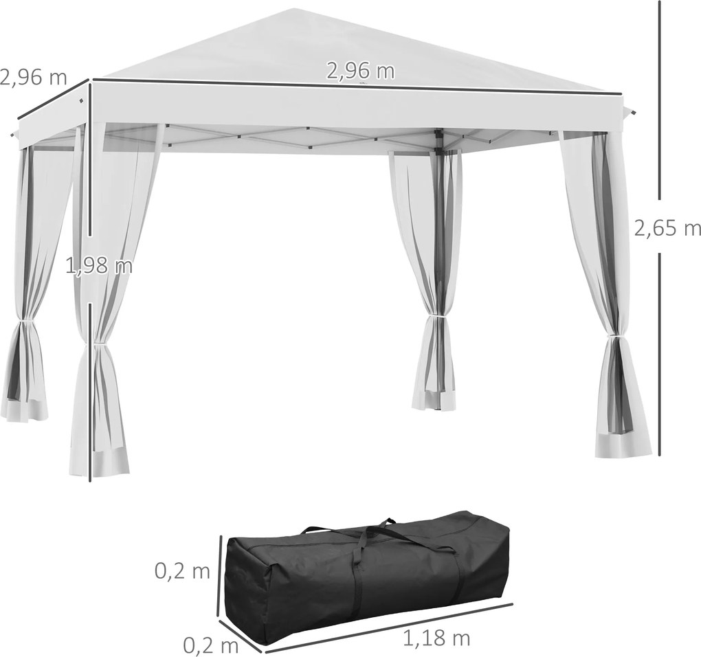 Outsunny Składany Pawilon z Bocznymi Ściankami inklu. Torba, Pawilon Ogrodowy, Metal, Tkanina Oxford, 3 x 3 m, Kremowy