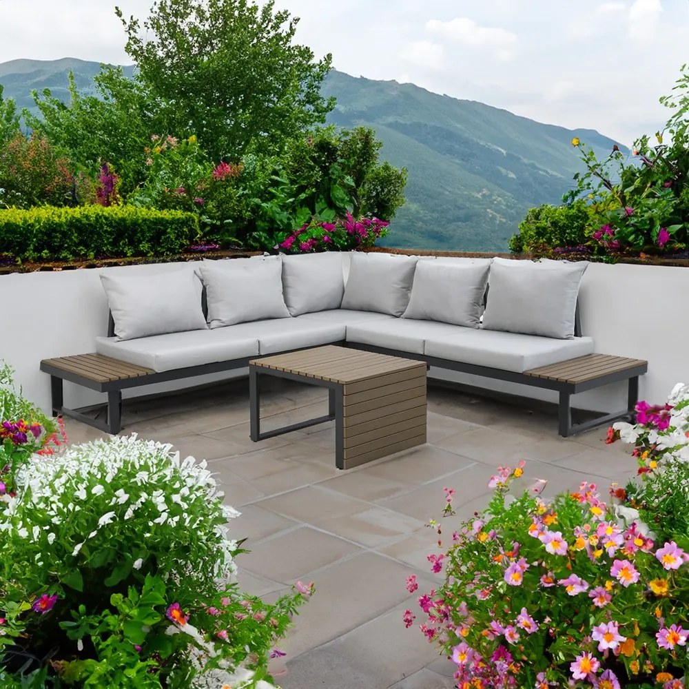 Zestaw Mebli Ogrodowych MARBELLA z Sofą Narożnikiem i Stolikiem SZARY