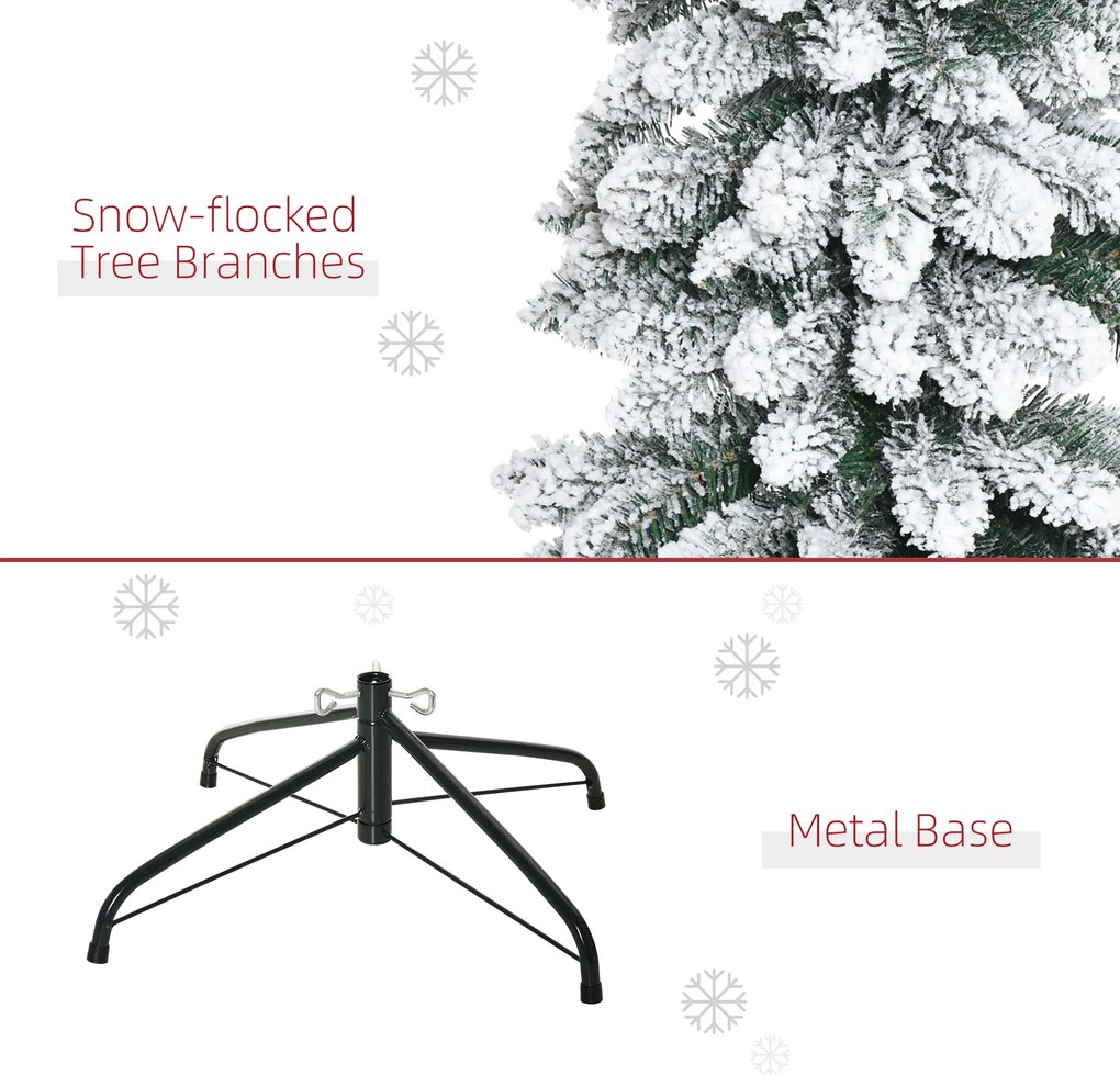 HOMCOM Sztuczna Choinka Świąteczna z Efektem Śniegu, Wąska Konstrukcja, Niepalne Gałęzie, 210 cm, Zielony/Biały | Aosom PL