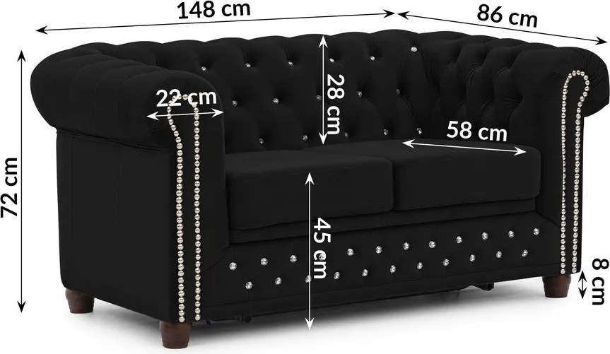 Czarna aksamitna rozkładana sofa 148 cm York Blik – Ropez
