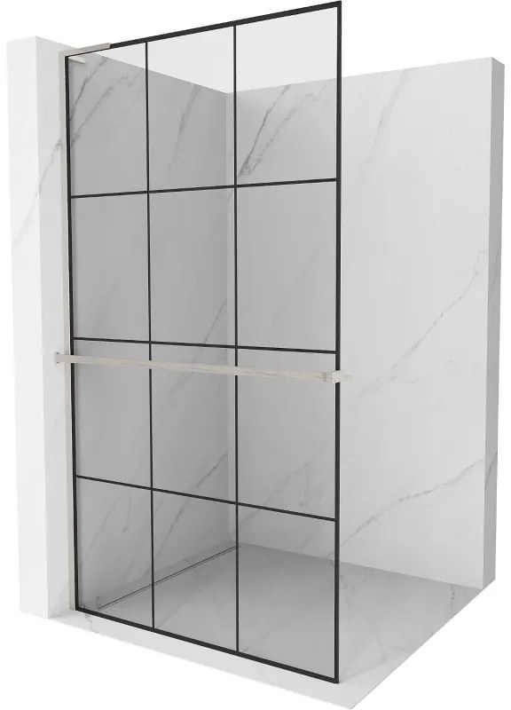 Mexen Kioto+ L ścianka prysznicowa z półką Walk-in 110 x 200 cm, czarny wzór, nikiel szczotkowany - 800-110-123-97-77
