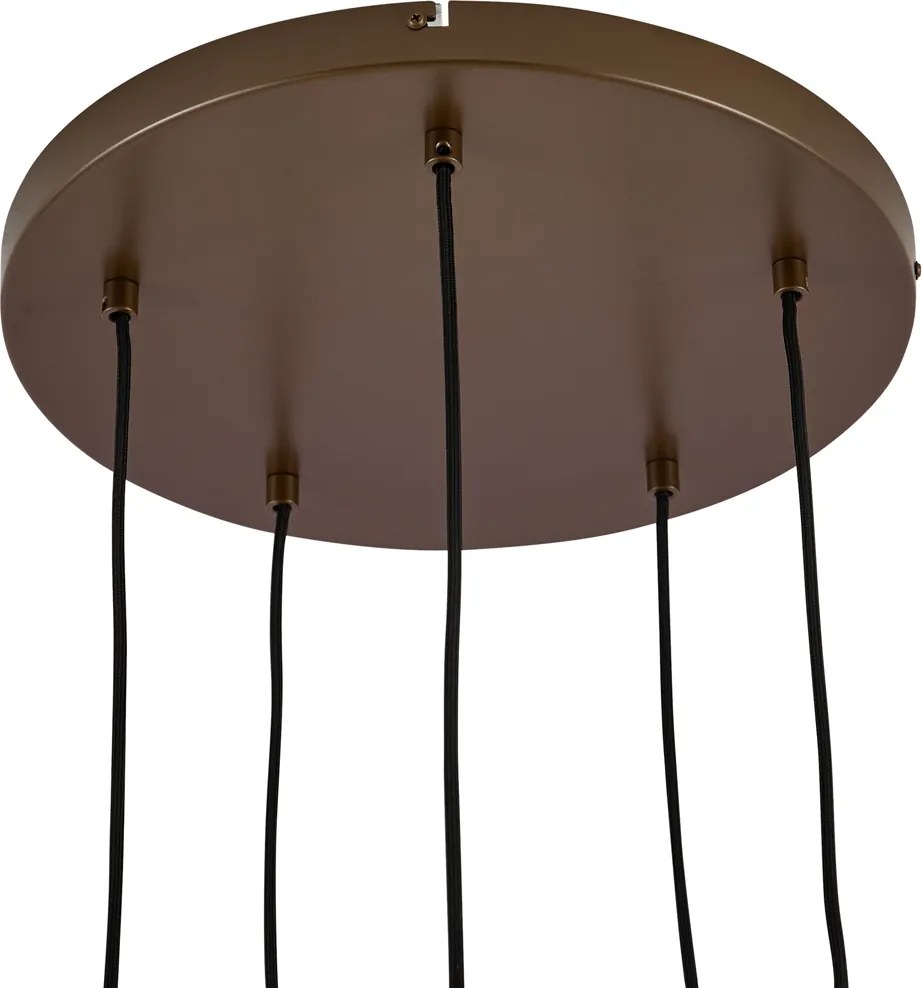 Lampa wisząca w stylu hotelowym, ciemny brąz z bursztynowym szkłem, 5-punktowa - Stavelot