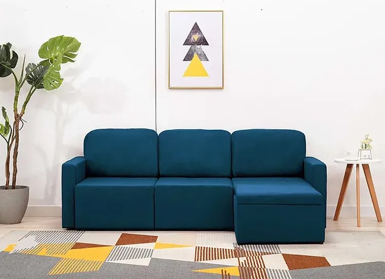 Rozkładana sofa modułowa niebieska tkanina - Odi 4Q