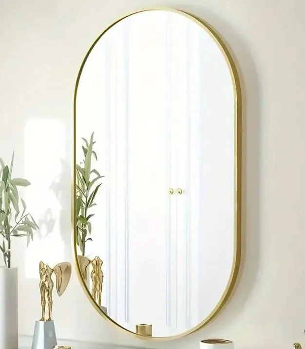 Lustro Elipsa 75x40cm złote M80 ścienne owalne łazienkowe do salonu sypialni loftowe Industrialne minimalistyczne