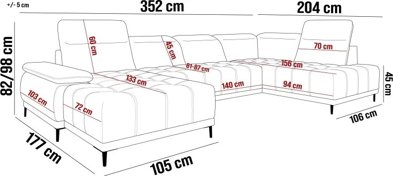 Narożnik FOCUS XL z elektryczną regulacją w tkaninie SALVADOR 15 WERSAL
