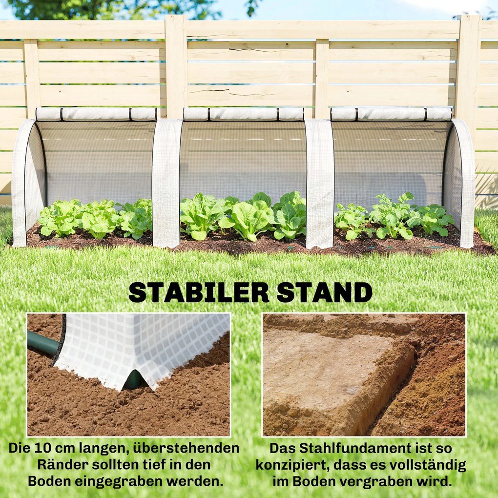 Outsunny Tunel foliowy, 3 okna z zamkiem błyskawicznym, stalowy stelaż, wytrzymała plandeka, 295 x 100 x 80 cm, Biały | Aosom PL