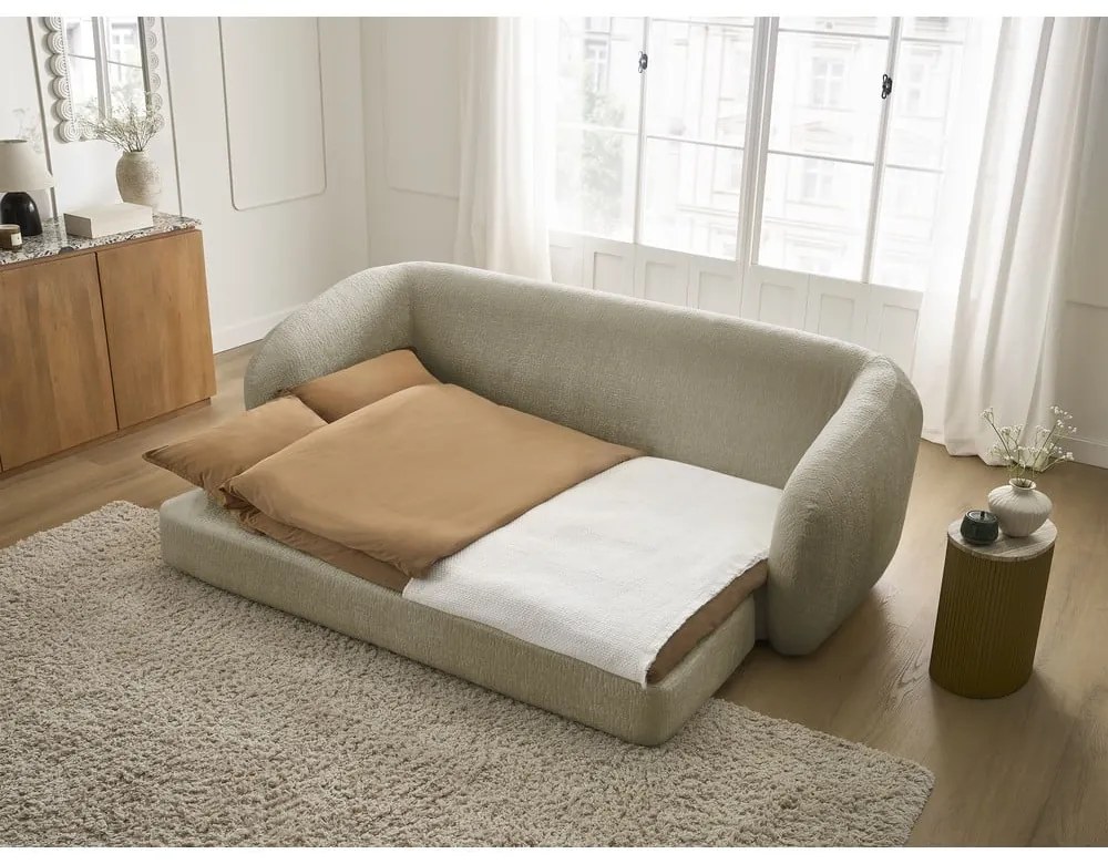 Jasnobrązowa rozkładana sofa z tkaniny szenilowej 228 cm Neyo – Bobochic Paris