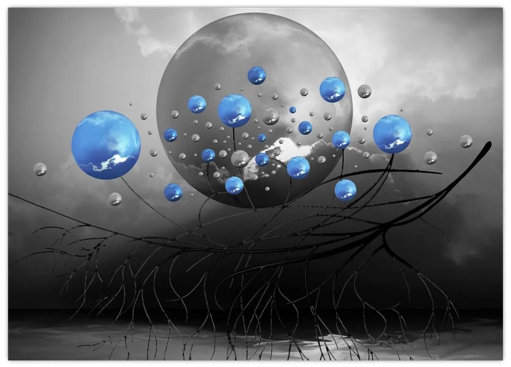 Obraz na szkle - niebieskich abstrakcyjnych kul (70x50 cm)
