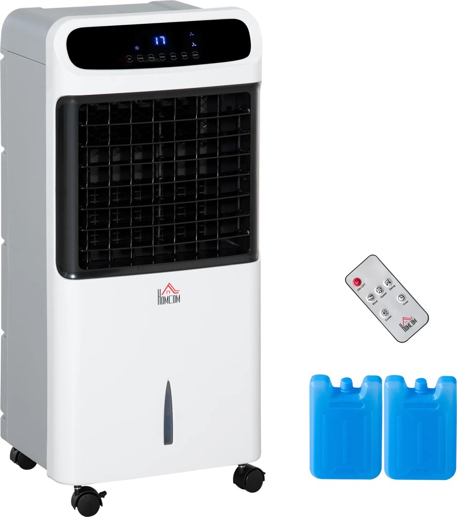 HOMCOM Klimatyzator z chłodzeniem wodnym z pilotem 3 tryby, 3 prędkości, 12-godzinny timer, wyświetlacz LED, 38x35x81 cm Biały | Aosom PL