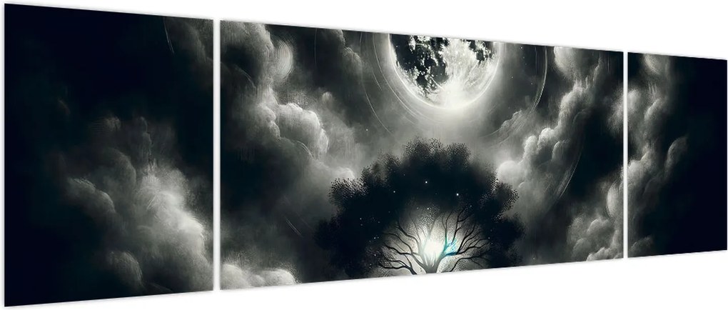 Obraz – Czarno-białe drzewo w pełni księżyca (170x50 cm)