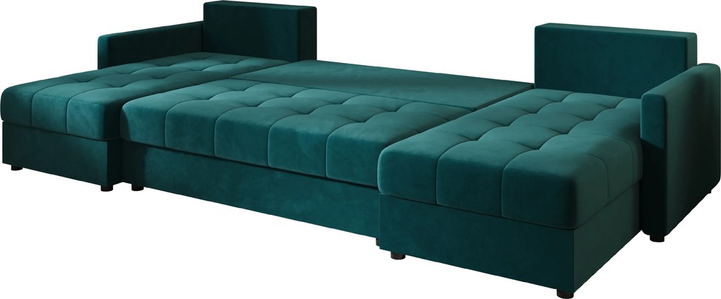 Rozkładana sofa narożna w kształcie U VENORIA 285x146 cm, petrolowa + 2 poduszki GRATIS