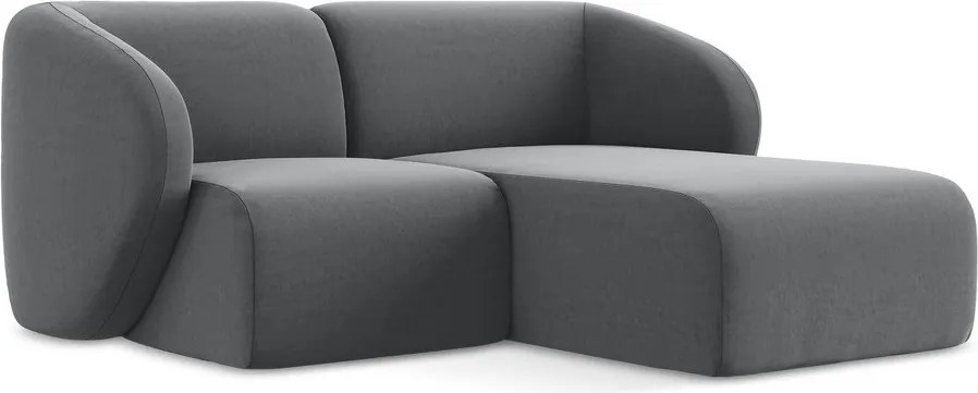 Szary aksamitny narożnik (prawostronny/z szezlongiem) Lani – Makamii