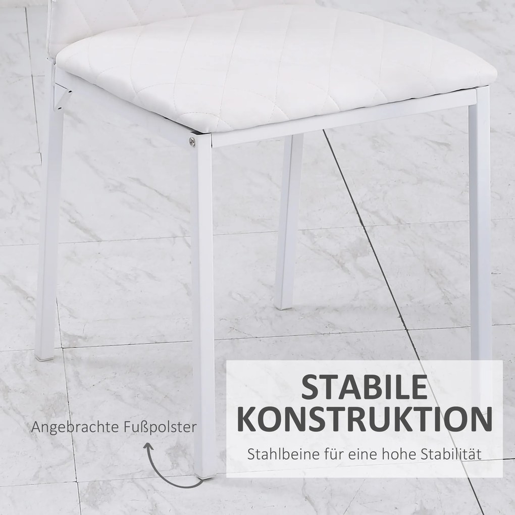 HOMCOM Krzesła do jadalni w zestawie 4 szt., krzesło kuchenne z oparciem, ekoskóra, krzesło do salonu z poduszką pod stopy, krzesła, krzesło tapicerowane z metalowymi nogami do stołu, biały