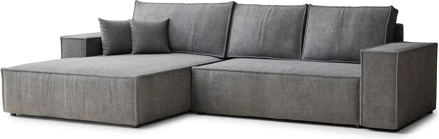 Szary rozkładany/ze schowkiem narożnik z tkaniny szenilowej (lewostronny/z szezlongiem) Maze – Maison de Rêve