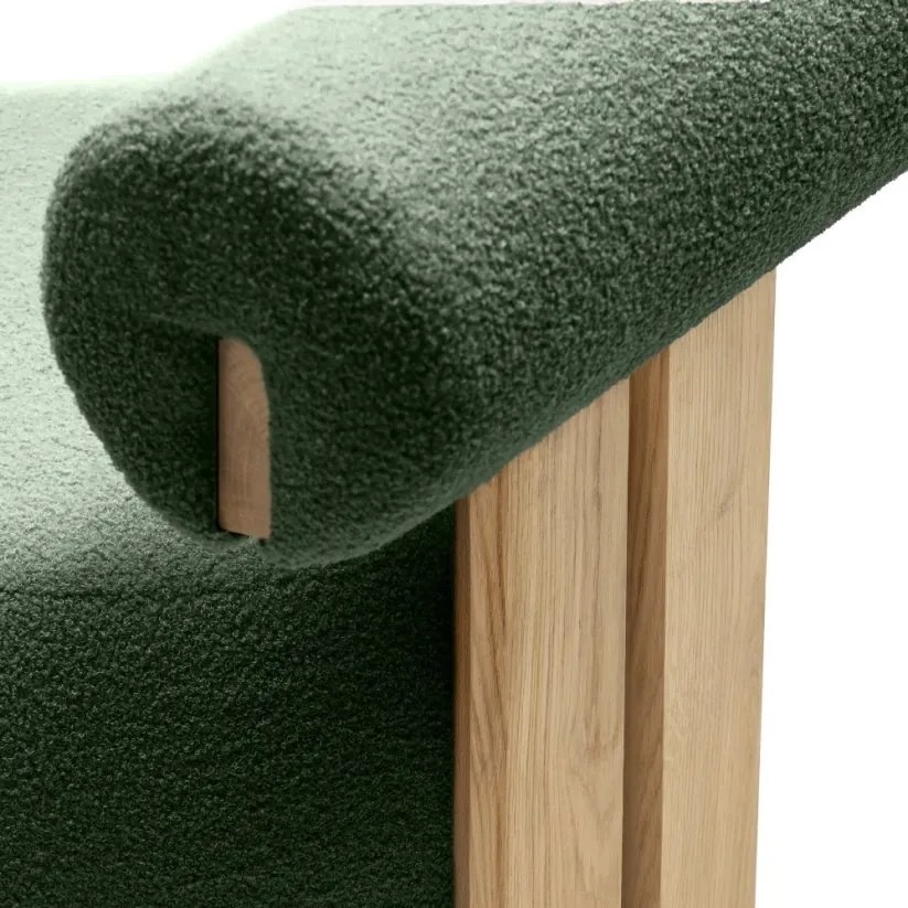 Ciemnozielony designerski fotel HANNA, dąb
