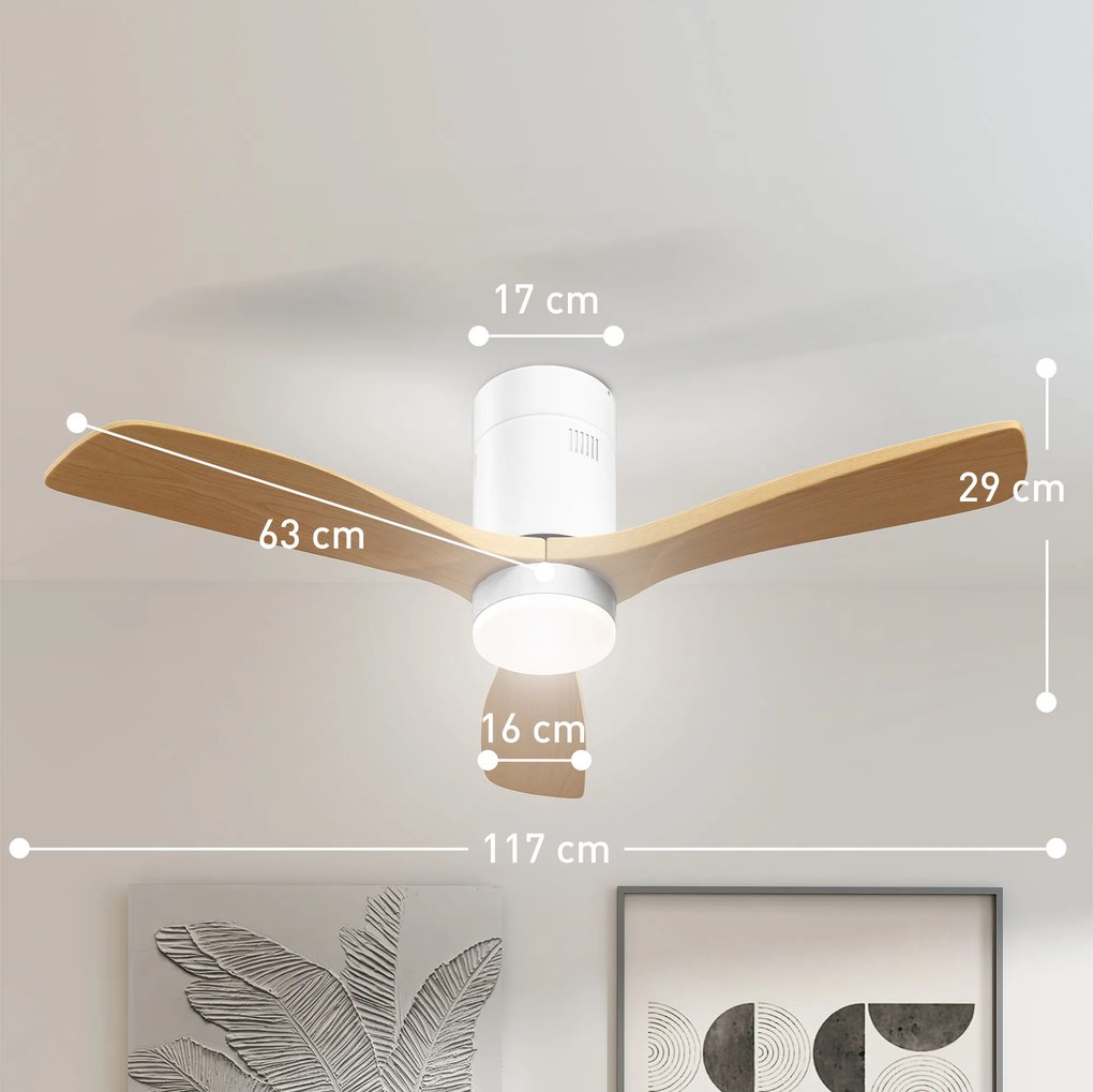 HOMCOM Sufitowy wentylator z oświetleniem LED, 6 prędkości, pilot, jasnobrązowy