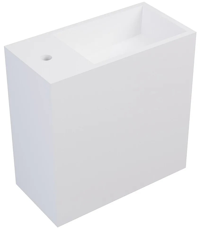 Umywalka wisząca biała solid surface z wnęką - Bateria po lewej - 40 cm - PUMORI