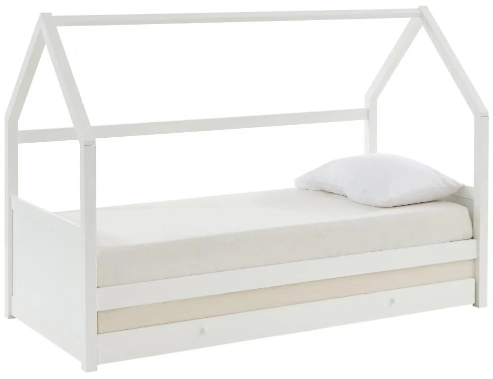 Łóżko wysuwane domek 2 szuflady 2 x 90 x 190 cm – Drewno sosnowe – Białe – CHORI