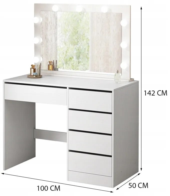 Toaletka kosmetyczna makijażu wizażu z lustrem led nowoczesna glamour biała