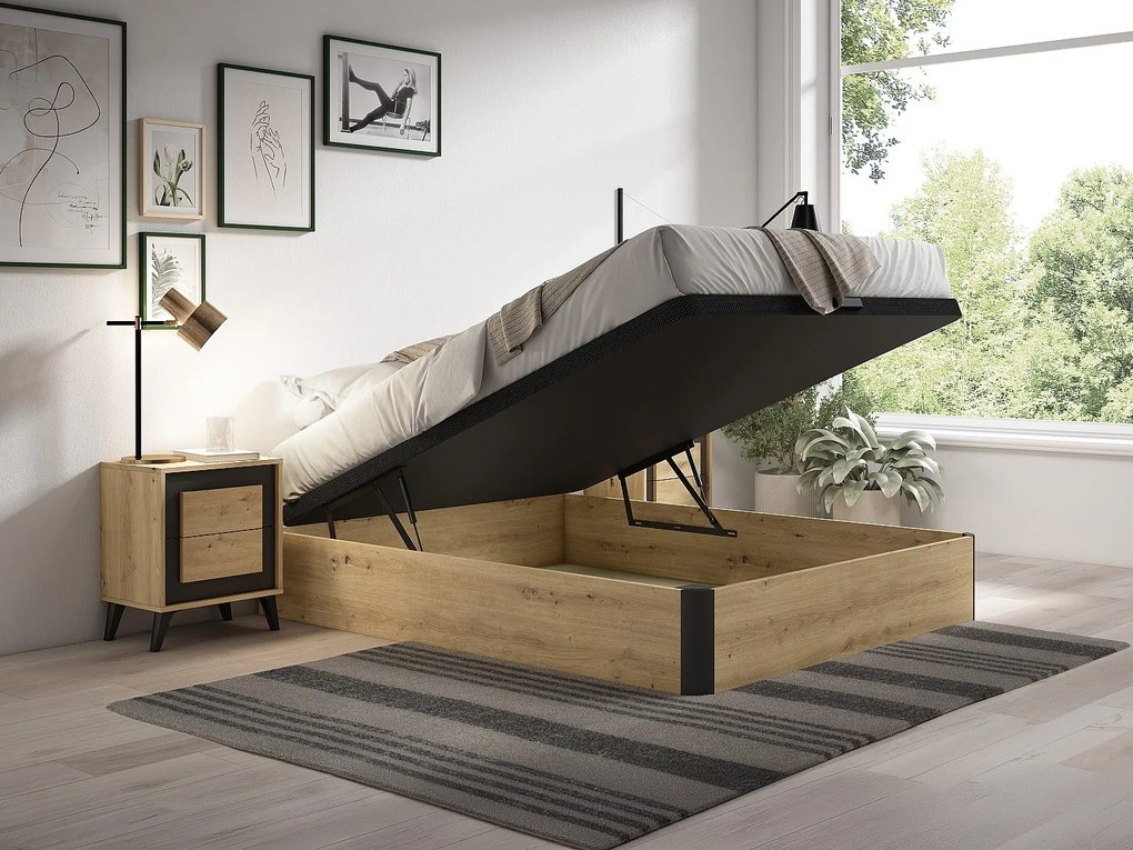Stelaż ze skrzynią  120 x 200 cm - Jasny naturalny i czarny - NAMOSI by YSMÉE