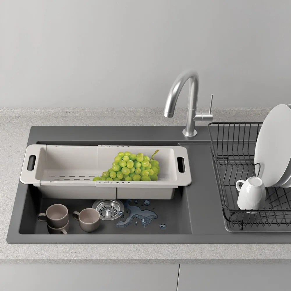 Szary regulowany plastikowy teleskopowy ociekacz na zlew 52x18 cm – Metaltex