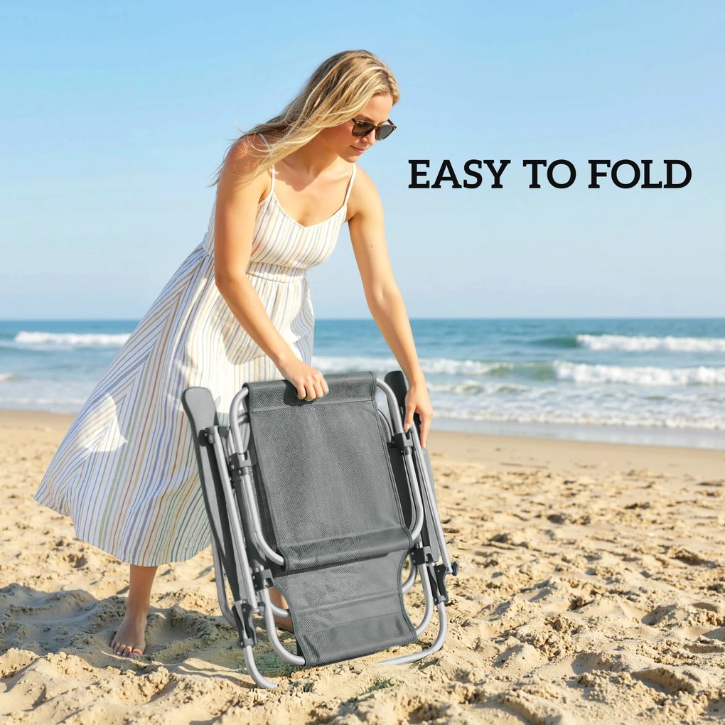 Outsunny Składany leżak ogrodowy z poduszką, regulowanym daszkiem i 6-stopniową regulacją oparcia, 62 x 68 x 79 cm, ciemnoszary | Aosom PL