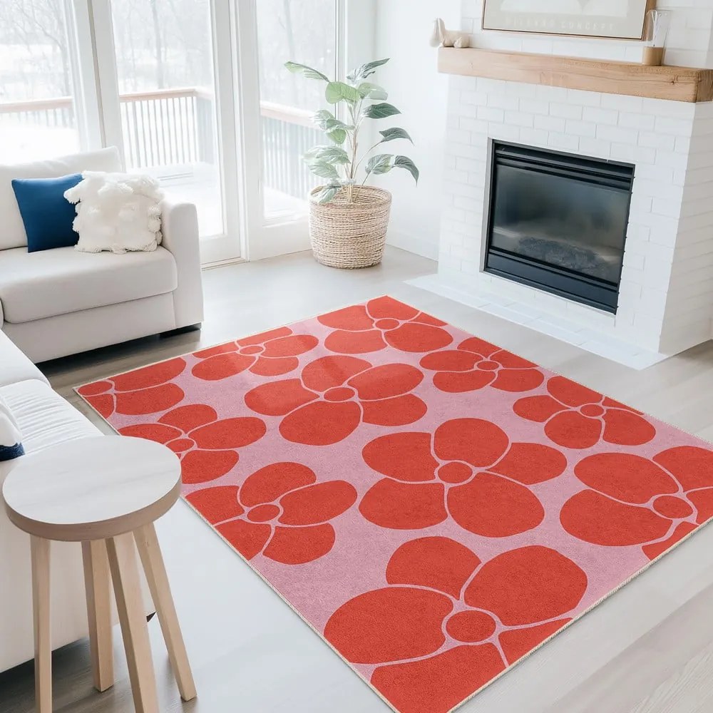 Czerwono-różowy dywan odpowiedni do prania 60x100 cm Poppy Fields – Mila Home