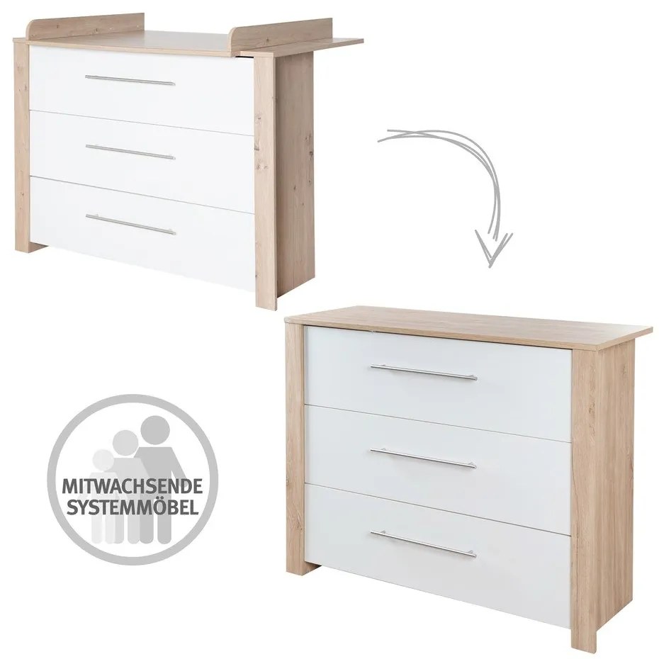 Białp-naturalna niska komoda dziecięca w dekorze dębu z przewijakiem 112x98 cm – Roba