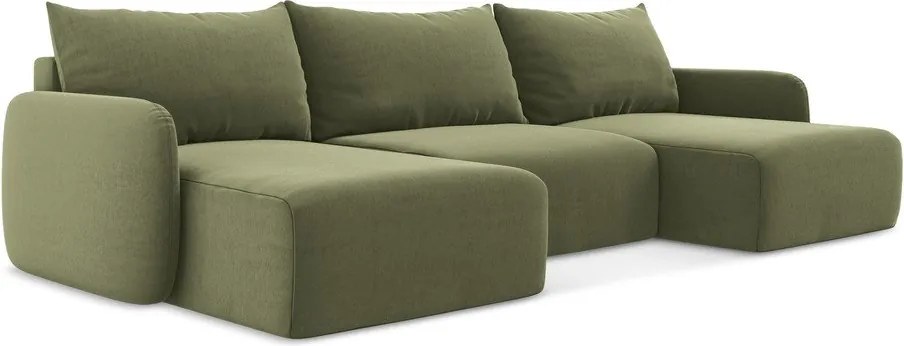 Zielony aksamitny rozkładany narożnik ze schowkiem (w kształcie litery U) Kalena – Makamii