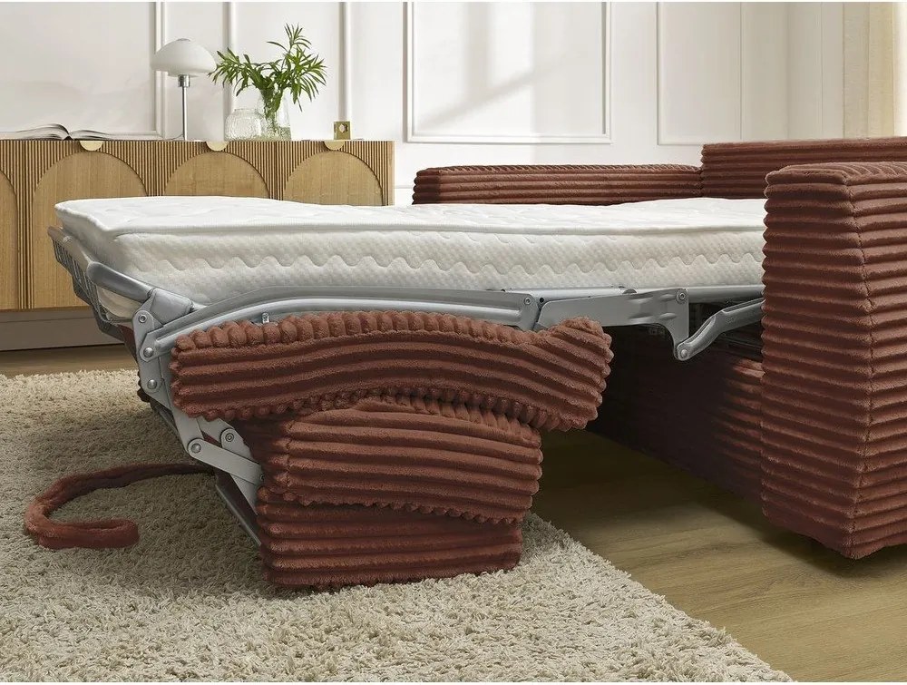 Pomarańczowa sztruksowa rozkładana sofa do spania 240 cm Hugo – Bobochic Paris