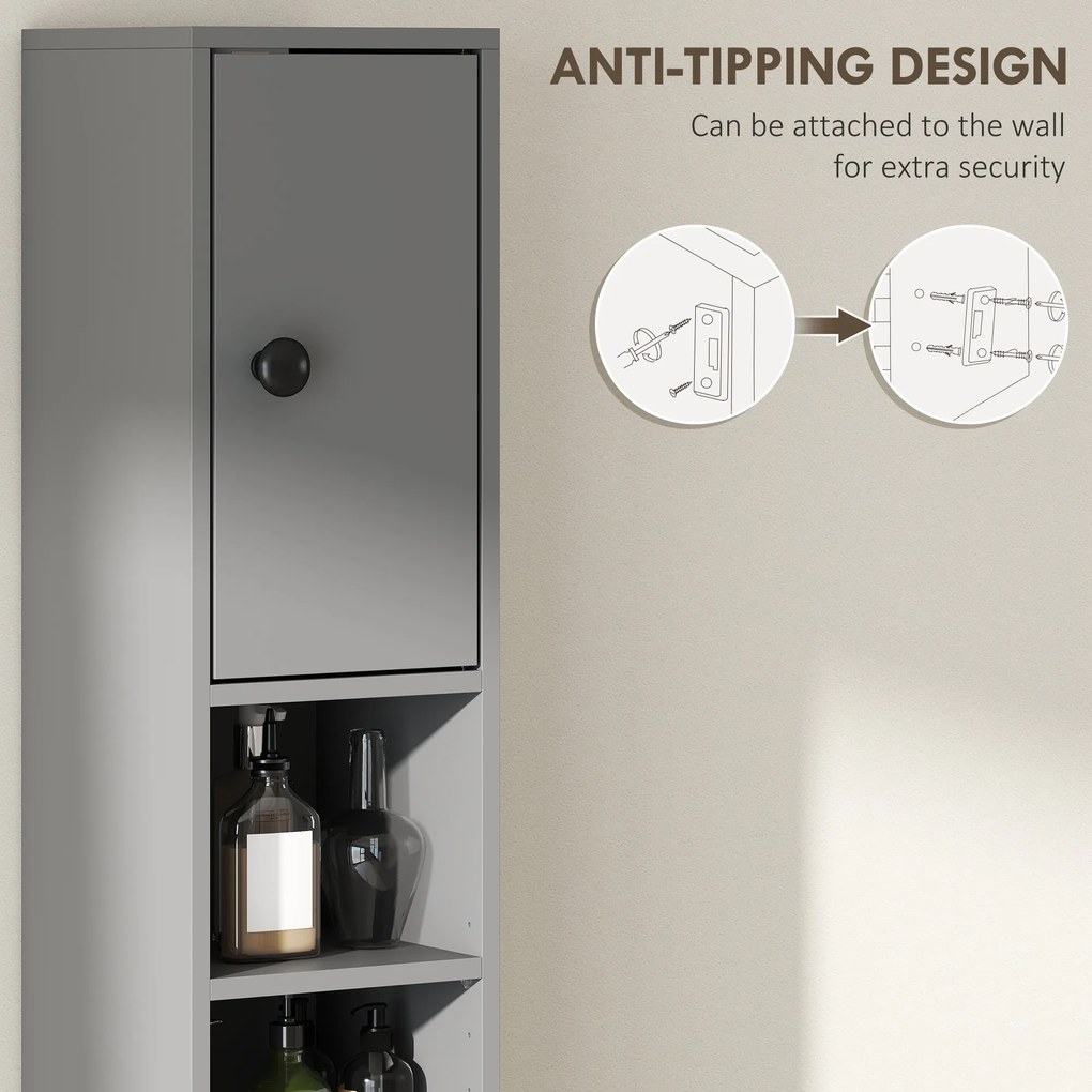 kleankin Szafka łazienkowa, 4 półki, szuflada, płyta wiórowa, smukły design, szara | Aosom PL