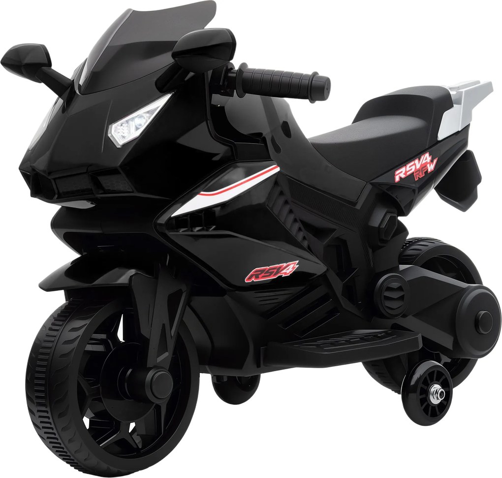 AIYAPLAY elektryczny motocykl dla dzieci, klakson, reflektory, funkcja muzyczna, 2,5 km/h, czarny