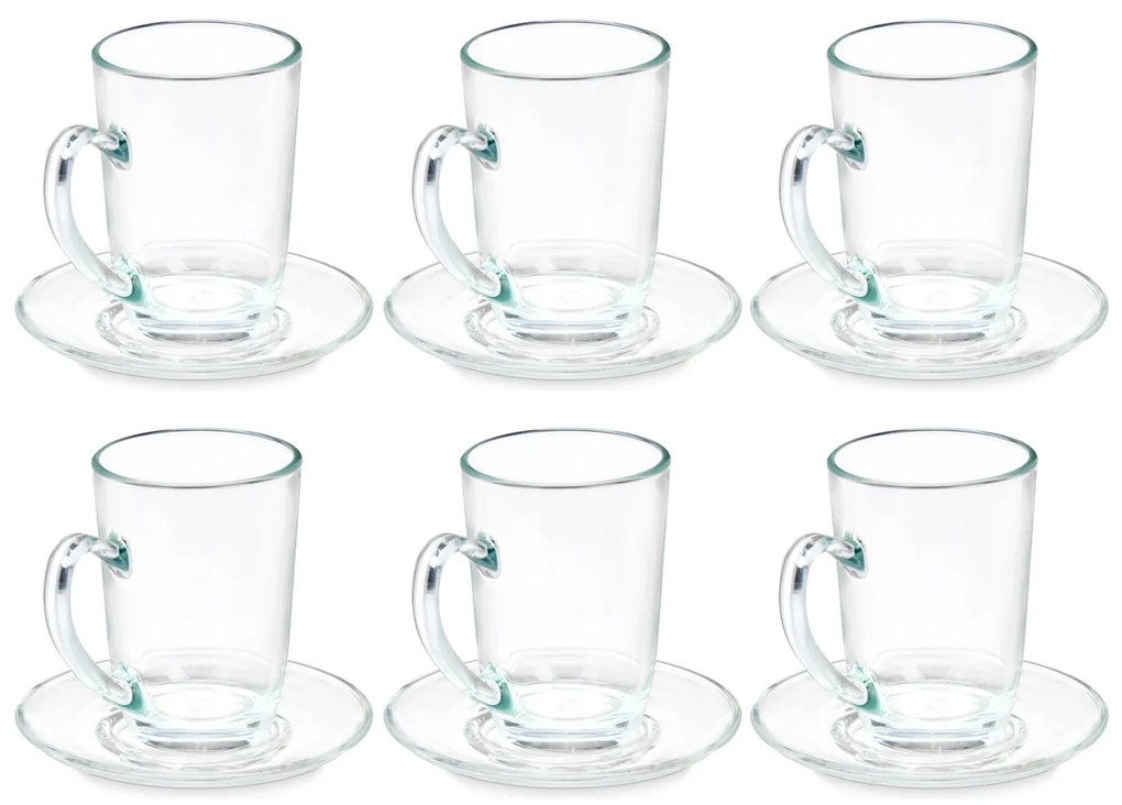 Szklane filiżanki do kawy cappuccino ze spodkami, 6 sztuk, 200 ml