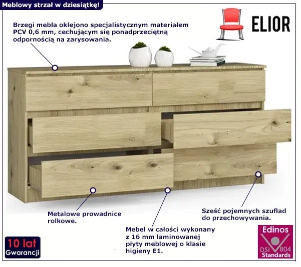 Komoda do sypialni z gładkim frontem  dąb artisan - Kali 3X