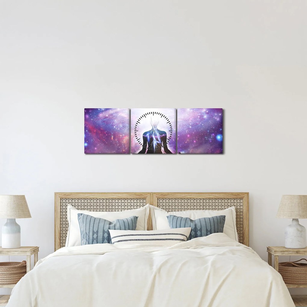 Obraz - Łączenie się z wszechświatem (z zegarem) (90x30 cm)