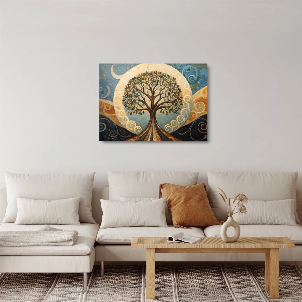 Obraz na szkle – Drzewo życia i spirale (70x50 cm)
