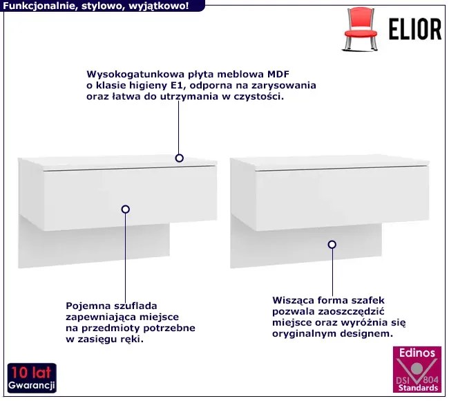 Komplet dwóch białych szafek nocnych z szufladą - Eldomi