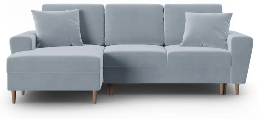 Jasnoniebieski aksamitny rozkładany narożnik ze schowkiem (lewostronny/z szezlongiem) Kyoto – Cosmopolitan Design