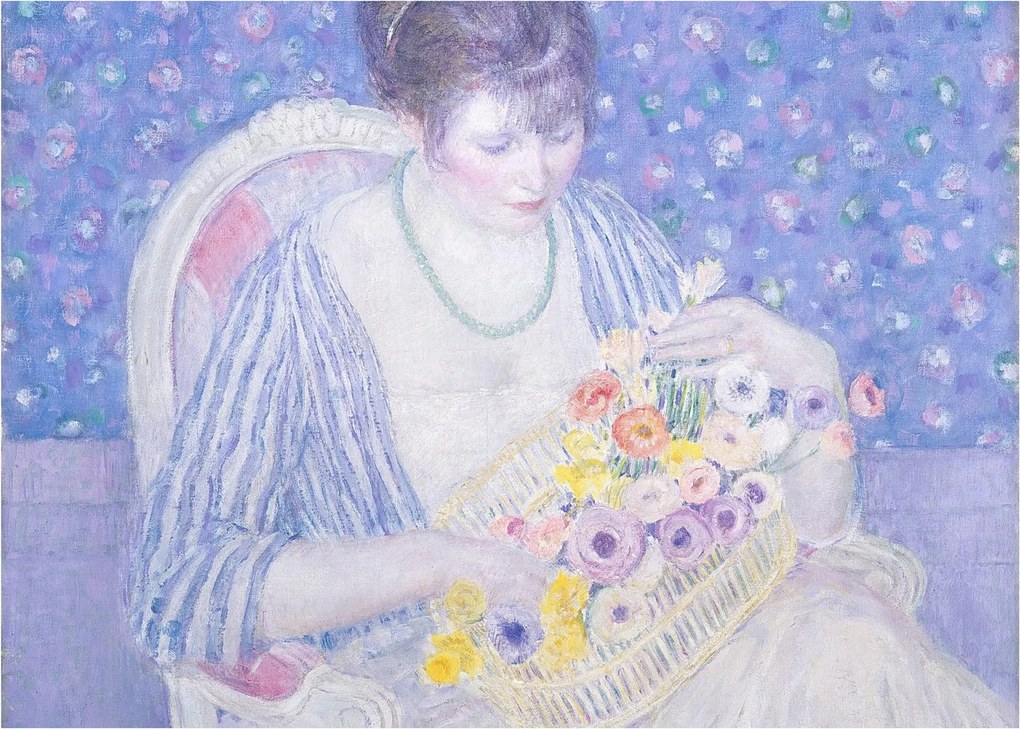 Obraz na szkle - Frederick Carl Frieseke, The Basket of Flowers, reprodukcje (70x50 cm)