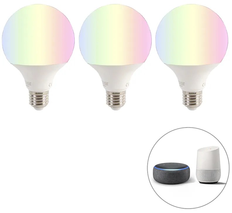 Zestaw 3 inteligentnych żarówek LED E27 RGBW G95 11W 1050lm 2200-4000K