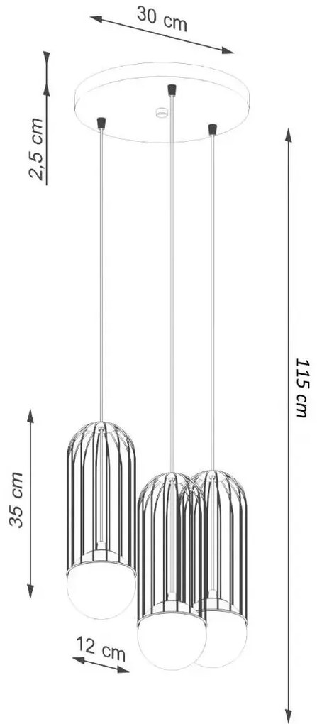 Biała lampa wisząca z 3 drucianymi zwisami - A608 H5-S03