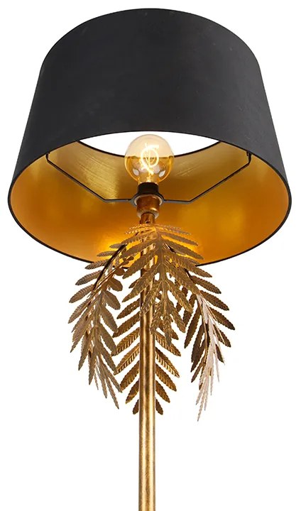 Lampa podłogowa złota 145 cm z czarnym abażurem z bawełny 50 cm - Botanica Rustykalny / Vintage Oswietlenie wewnetrzne