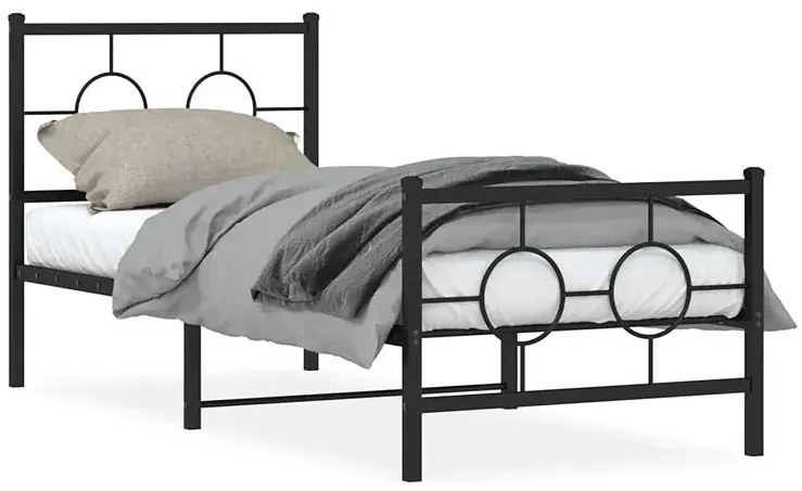 Czarne metalowe łóżko loftowe z zagłówkiem 80x200 cm - SLIM