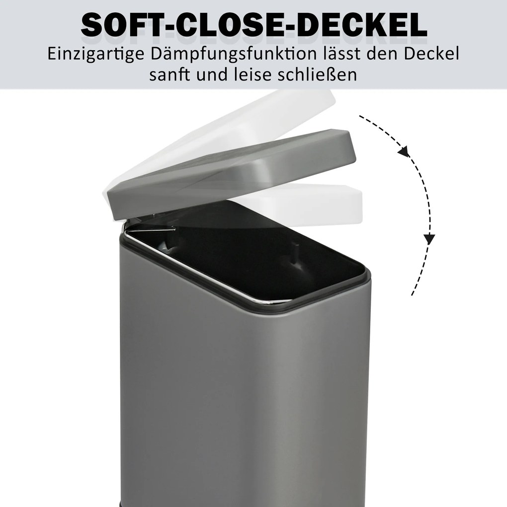 HOMCOM Kosz na śmieci 5L z pedałem i pokrywą Szary do salonu 29.2x14x32cm | Aosom PL