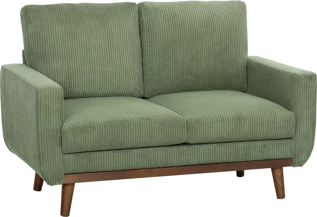 HOMCOM 2-osobowa sofa, 134 cm, sztruksowa kanapa z kieszeniowymi sprężynami, grubym oparciem, drewnianymi akcentami, zielona | Aosom PL