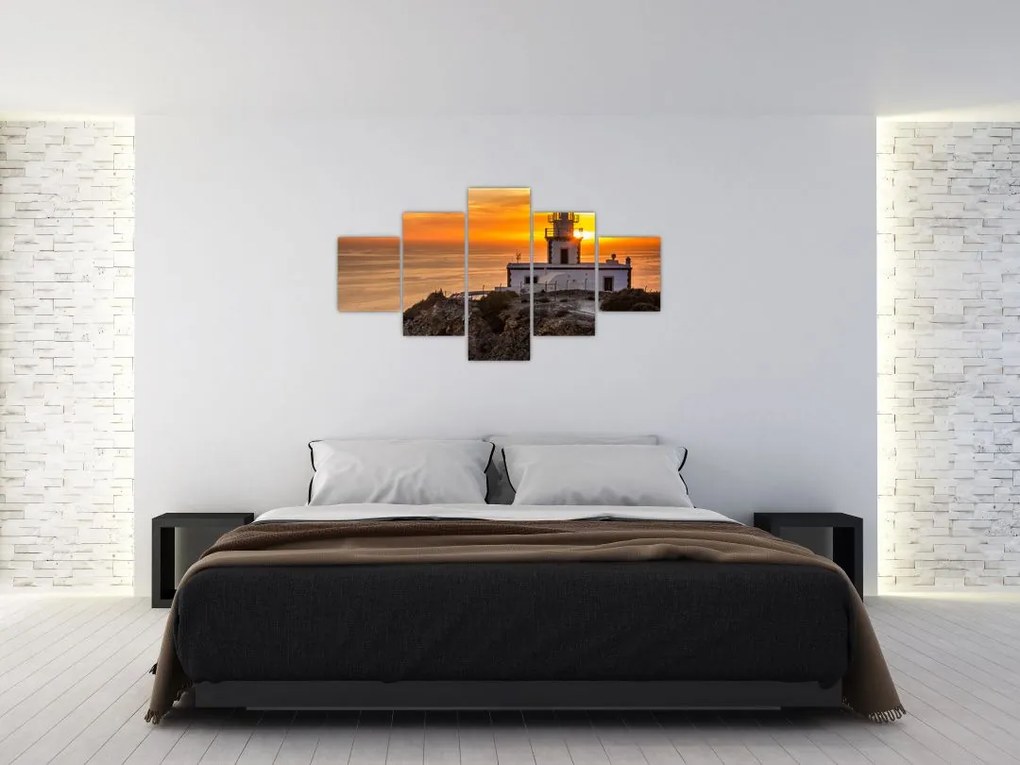 Obraz latarni morskiej o zachodzie słońca (125x70 cm)