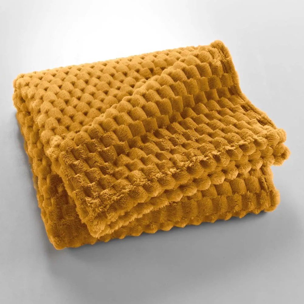 Koc z mikfroflaneli w kolorze ochry 125x150 cm Mini Frosty – douceur d'intérieur